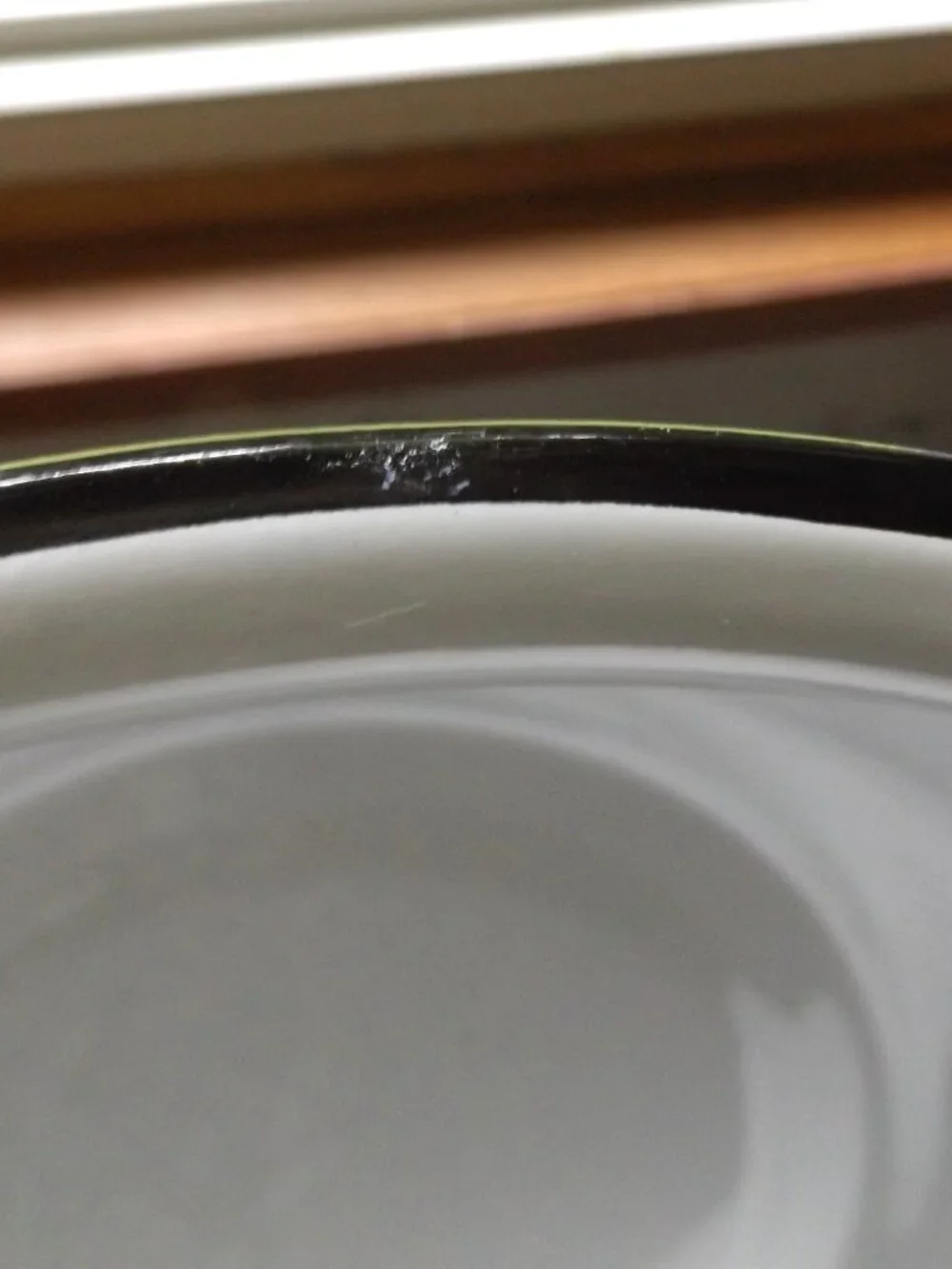 Vintage 12 ½” Red Swirl Enamelware Bowl Black Rim w/Rack Marks